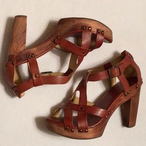 Bed Stu Cognac Leather Platform Heels sz 10
